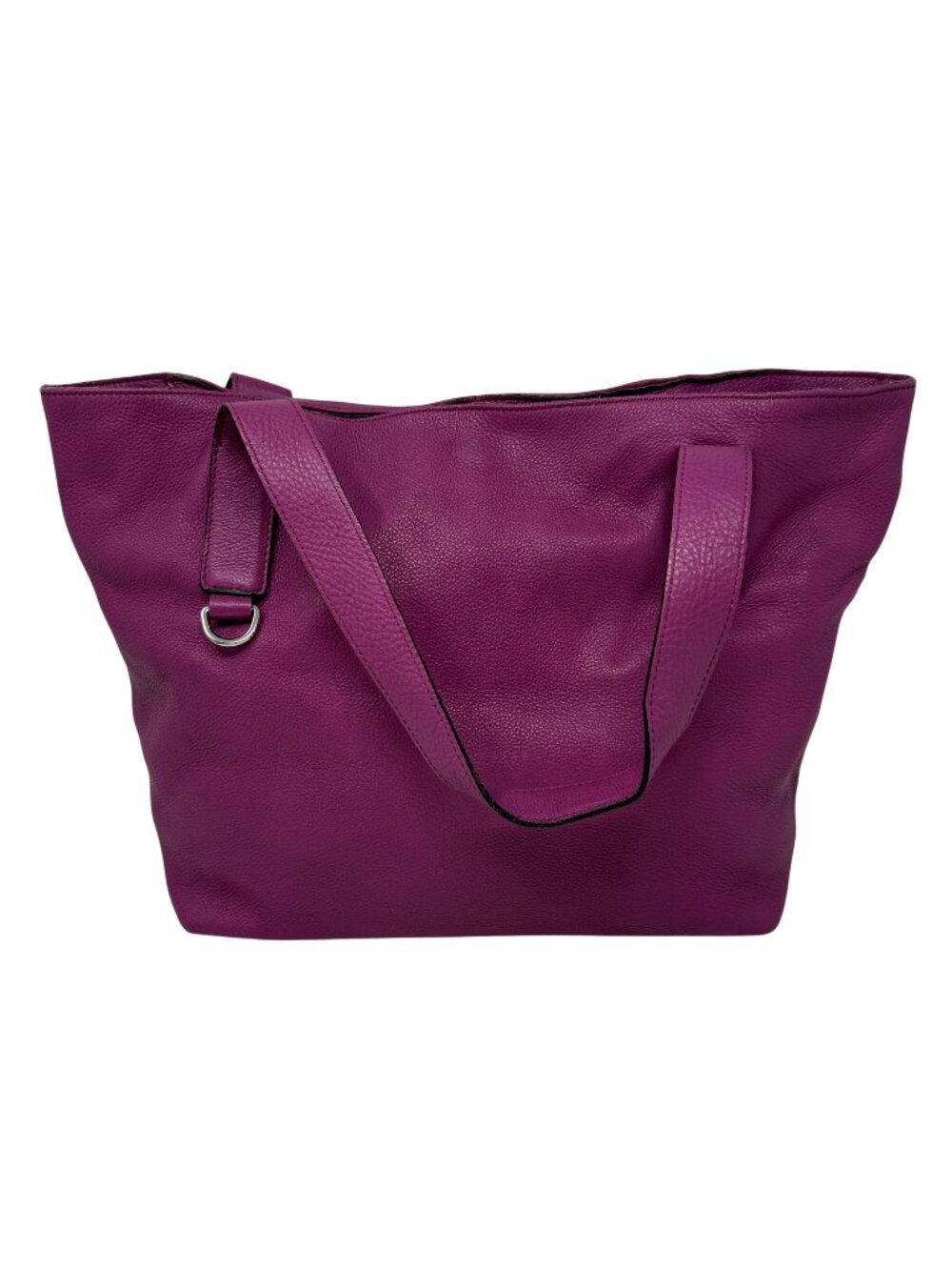 Coccinelle Large Fuchsia Pebbled Leather Tote Bag Dual Straps Snap Clasp Closure
